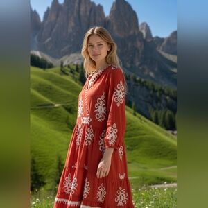 Red and White Maxi Dress